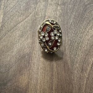 Vintage Gold and Red Floral Ring